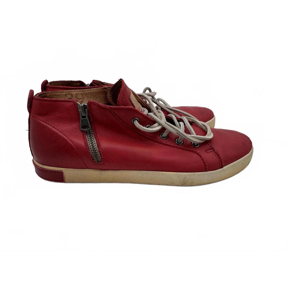 Blackstone Shoes Womens 39 US 9 JL24 Mid Top Lace Up Zip Sneakers Red Leather